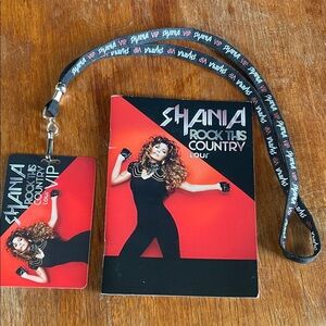 Shania Twain Rock This Country Tour VIP Pass Lanyard and book. Souvenir 2015